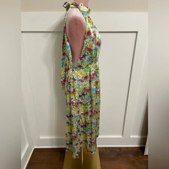 Les Reveries 100% Silk Rose Orchid Pleated Bow Maxi Dress Size 8 - Picture 5 of 13